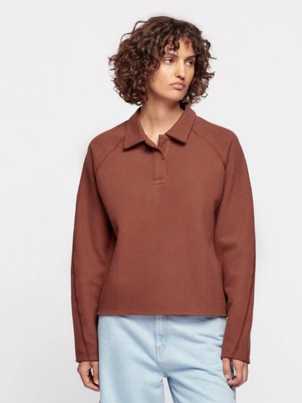 KOTN Brown 100% Cotton Long Sleeve Cozy Polo, Size S
